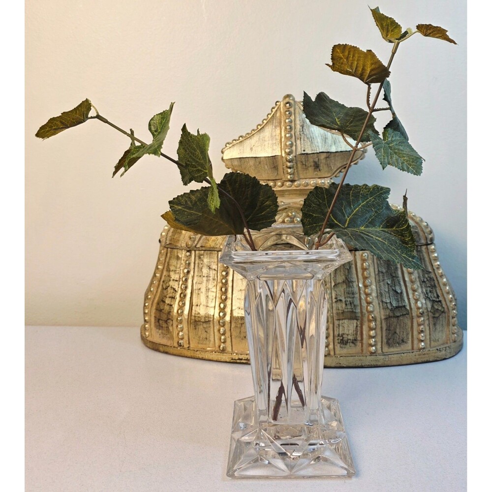 VTG PartyLite Quad Prism 24% Clear Lead Crystal Pedestal Candle Holder & Vase - Picture 2 of 8